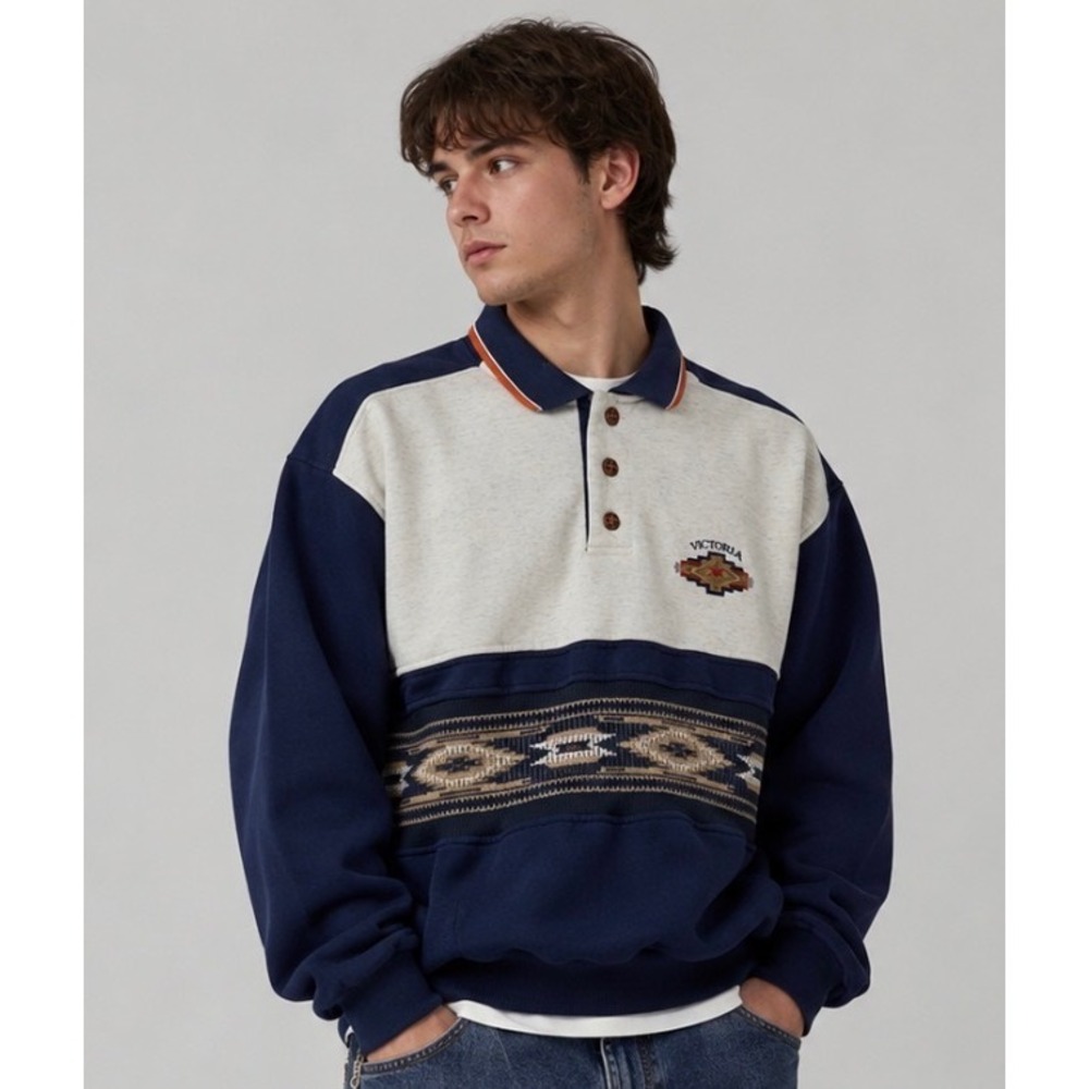 Vintage Cityscape Canada Sweatshirt Mens M Southwestern Aztec Quarter Button 90s